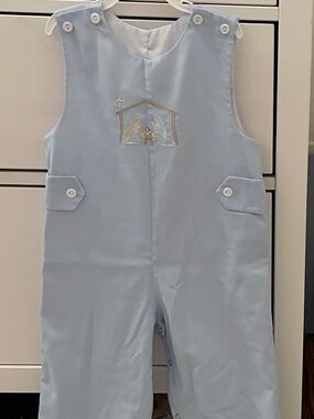 Lulu Bebe Embroidered Nativity Overalls
